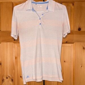 Adidas Sky Blue, Orange and White Patterned Golf Polo